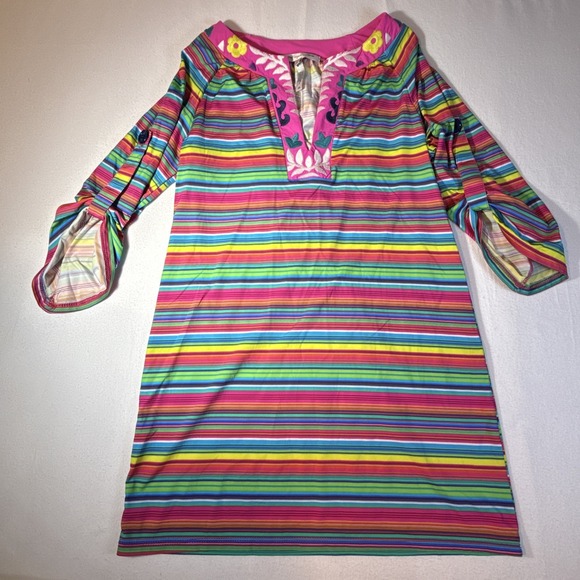 Nanette Lepore Other - Nanette Lepore Swim Embroidered Tunic Cover Up Dress XS Multicolor Stripe 32" L